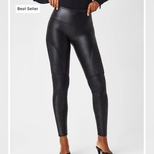 Spanx Black Faux Leather Moto Leggings Small